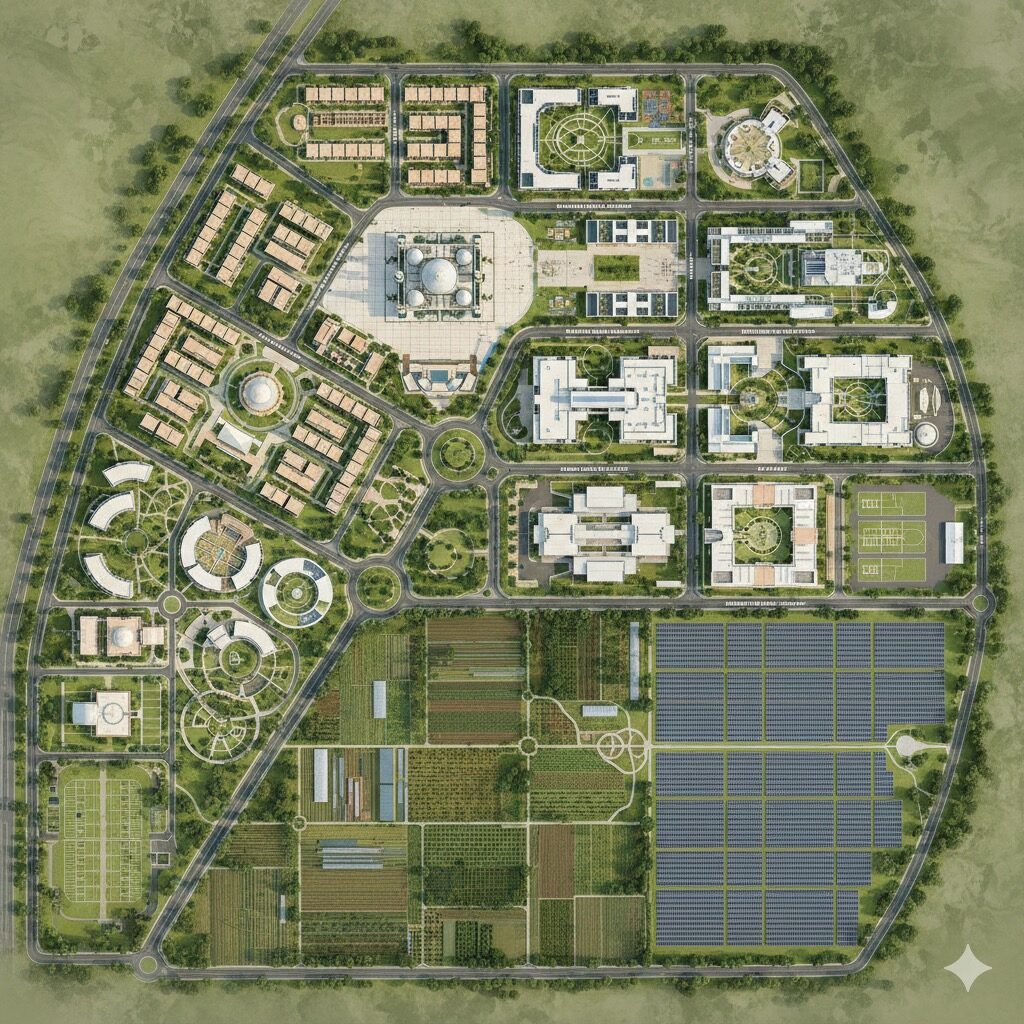 Concept visual for Jamia Baitul Ateeq proposed 500 Acre Islamic Welfare City