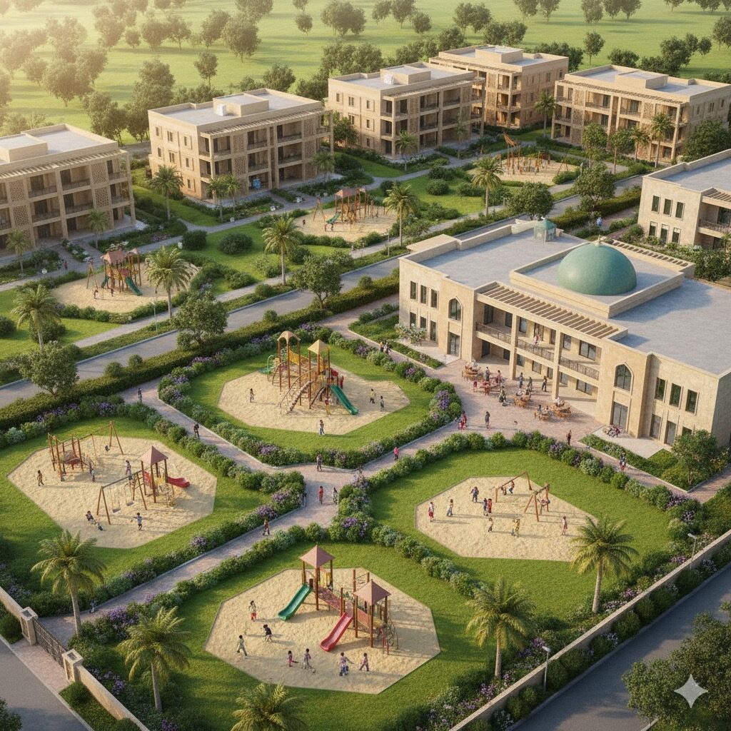 Educational and welfare campus concept for Jamia Baitul Ateeq proposed 500 Acre project